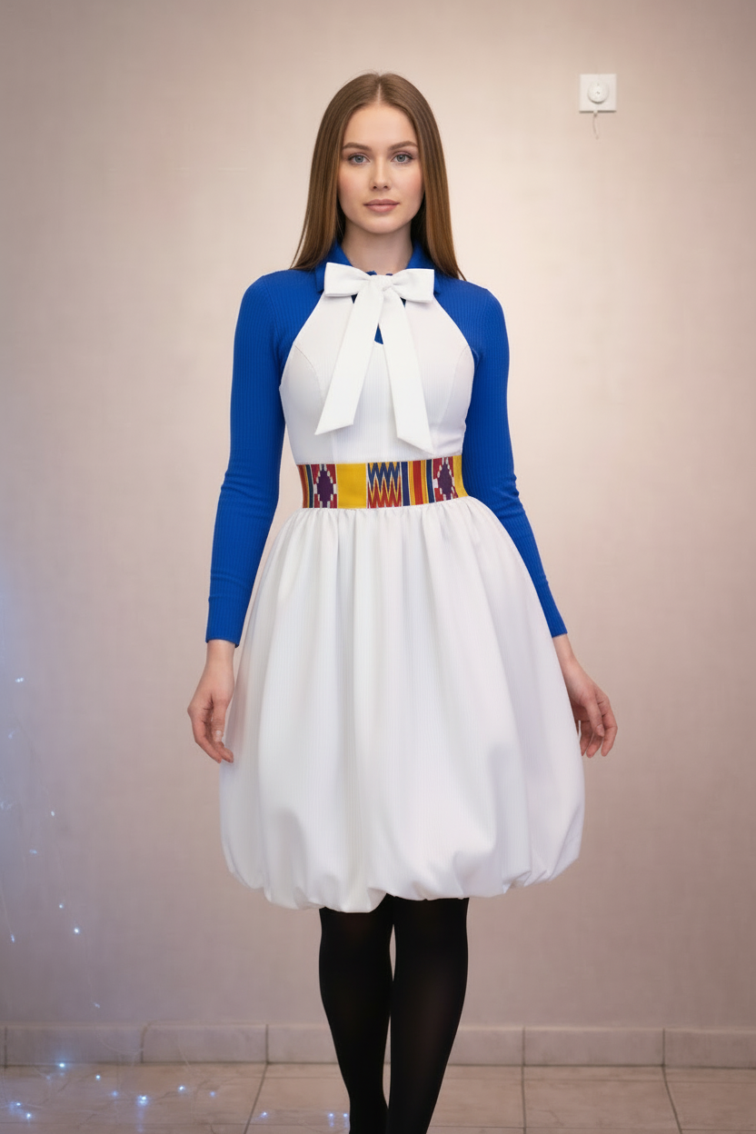 Dress with plain white bowtie