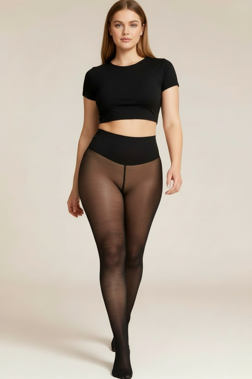 Skin-toned tights with more visible black sheer layer